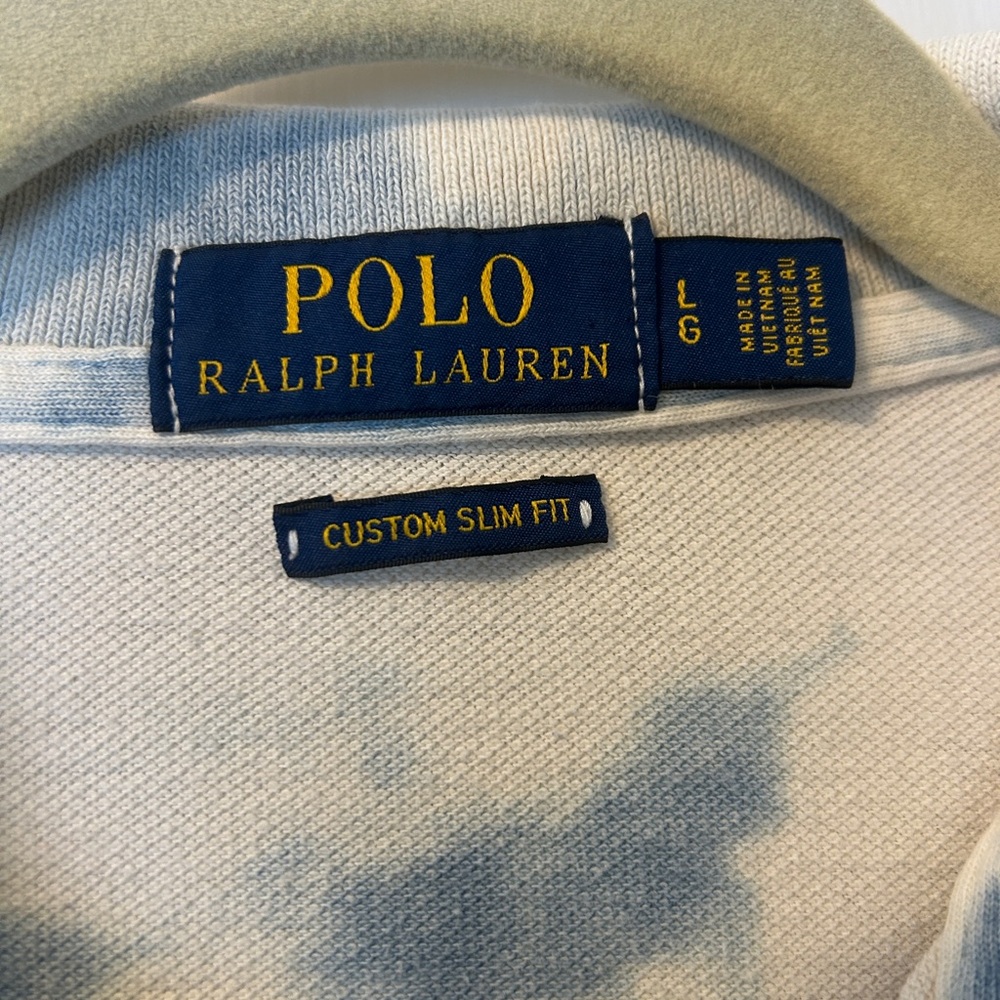 Polo Ralph Lauren Polo Shirt Mens Large White Blue Tie Dye Batik Slim Fit - Picture 5 of 10